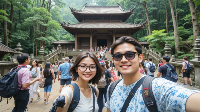 Tourist taking selfie